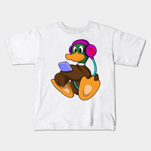 Duck with Phone & Headphone Kids T-Shirt